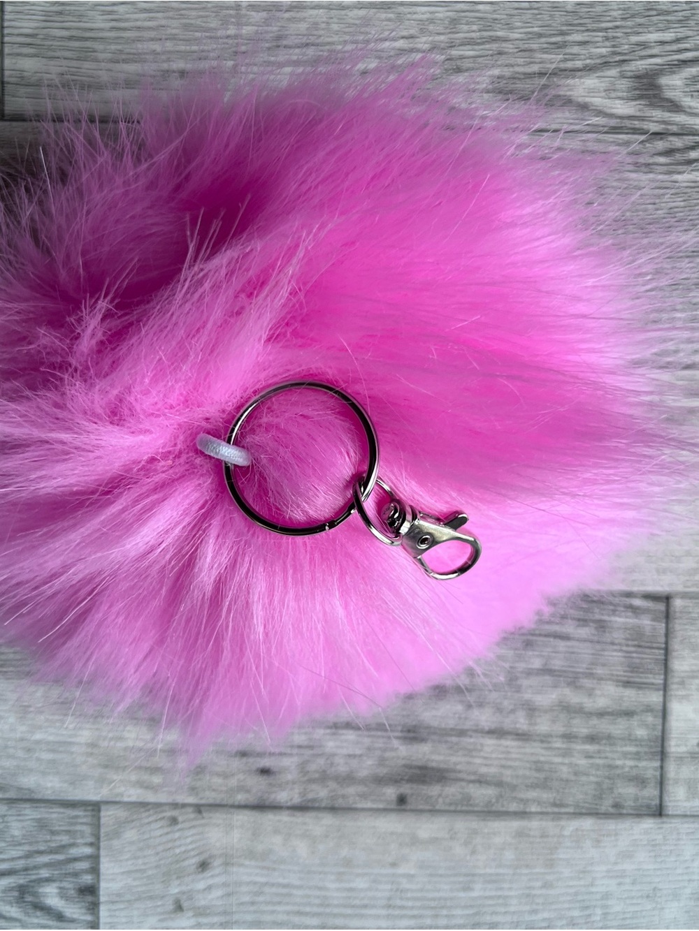 Plush Rose Pom-Pom Keychain with Silver Hardware